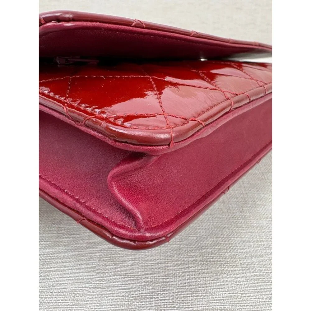 CHANEL Burgundy Patent Leather Wallet on Chain WOC SHW